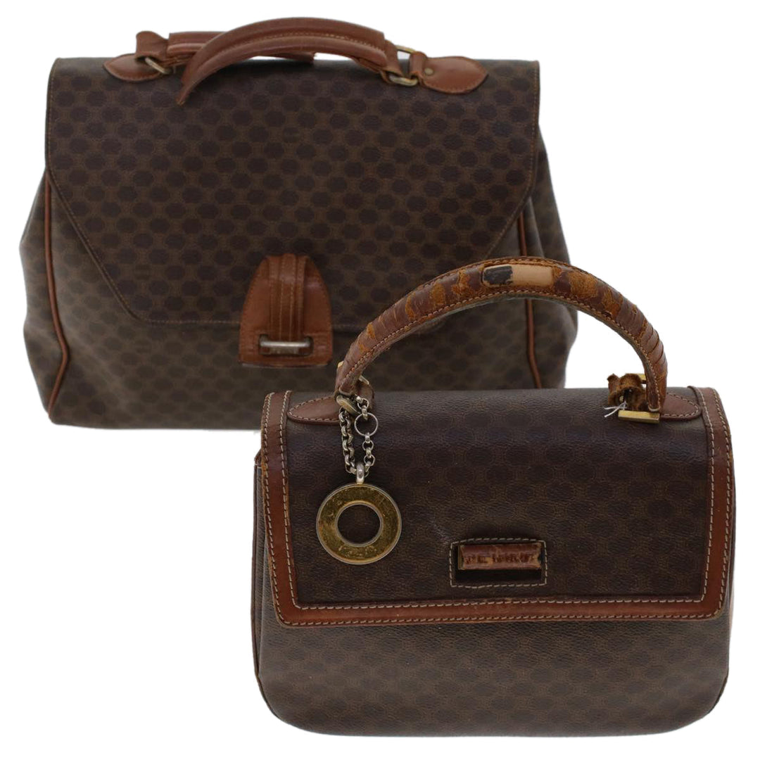 Celine Macadam Canvas Hand Bag PVC Leather 2Set Brown 7839B