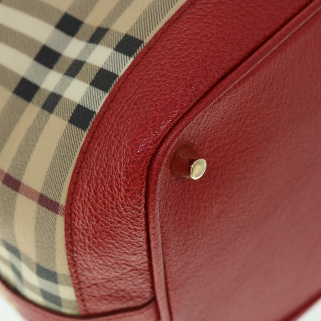 Burberry Nova Check Tote Bag PVC Leather Beige Red Auth yk8482
