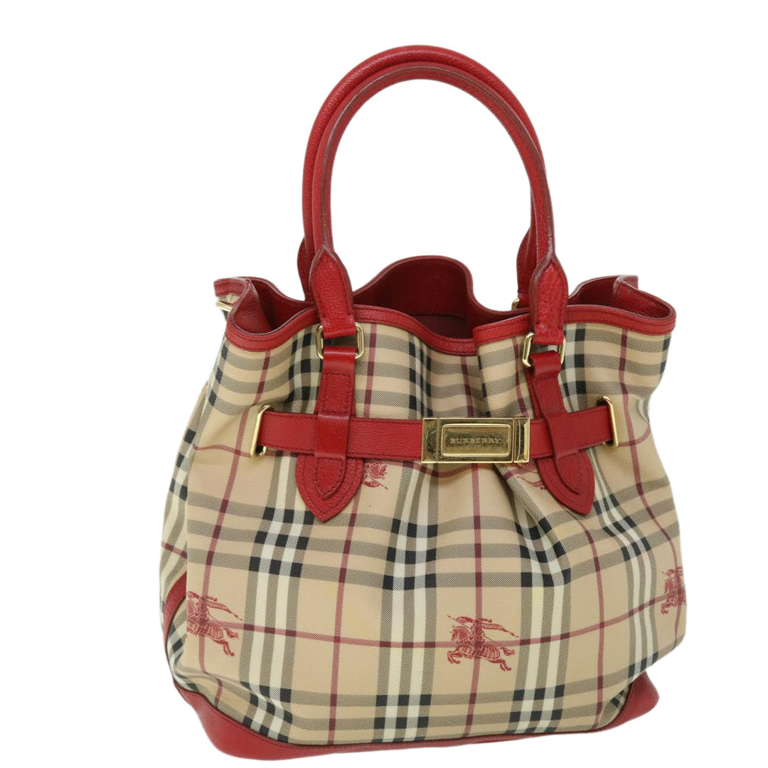 BURBERRY Nova Check Tote Bag Pvc Leather Beige Red Auth Yk8482