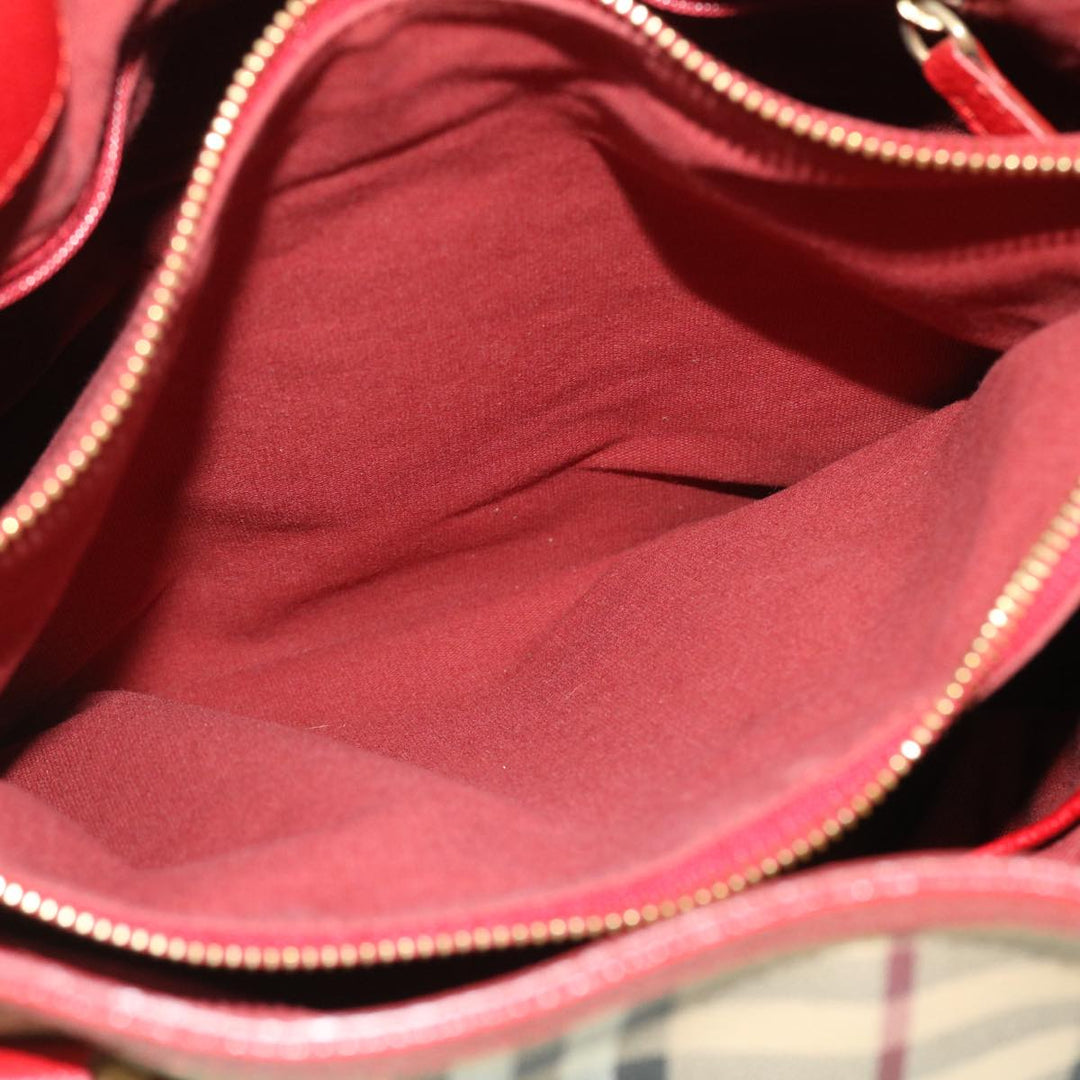 BURBERRY Nova Check Tote Bag Pvc Leather Beige Red Auth Yk8482