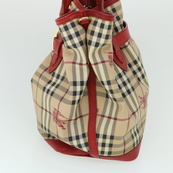 Burberry Nova Check Tote Bag PVC Leather Beige Red Auth yk8482