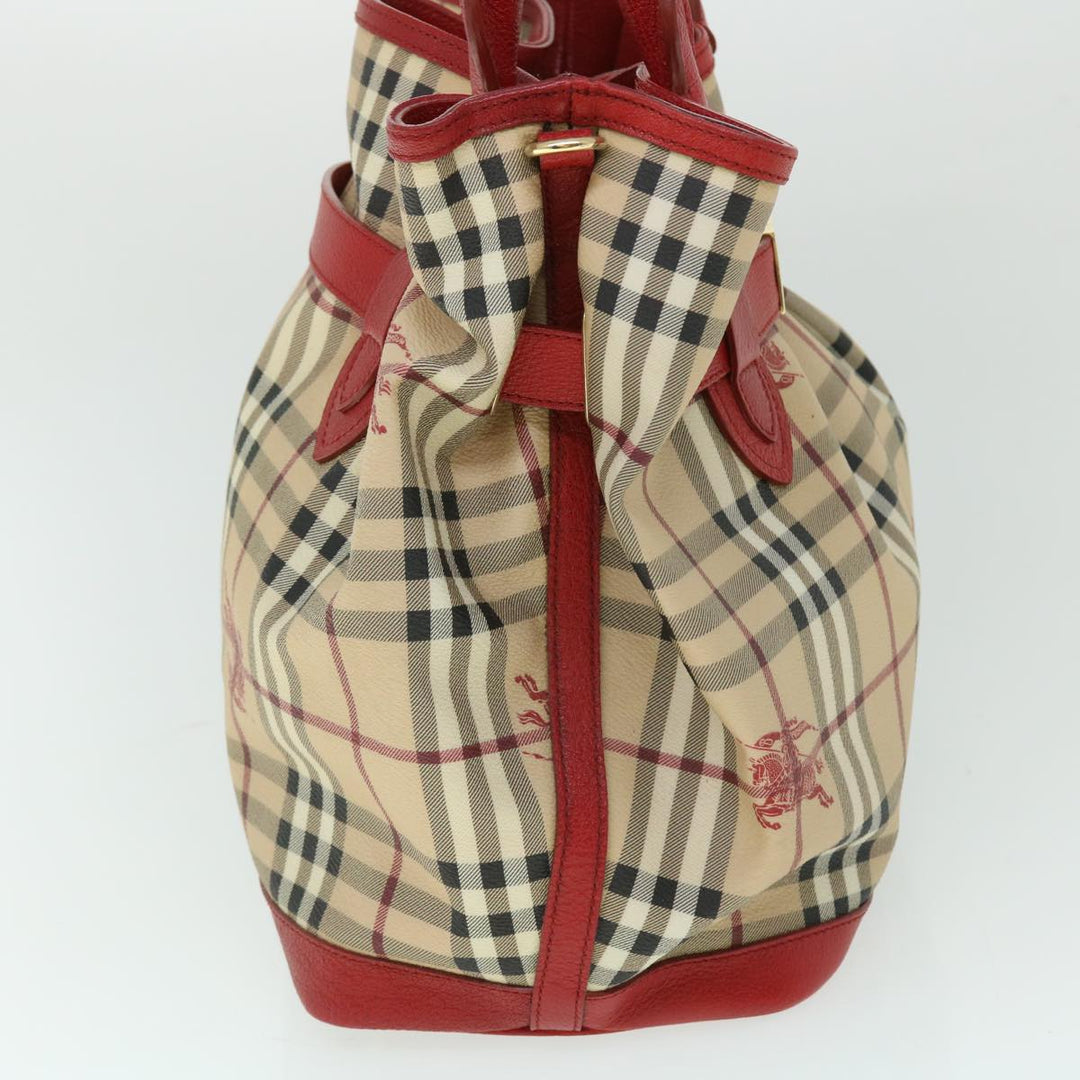 Burberry Nova Check Tote Bag PVC Leather Beige Red Auth yk8482