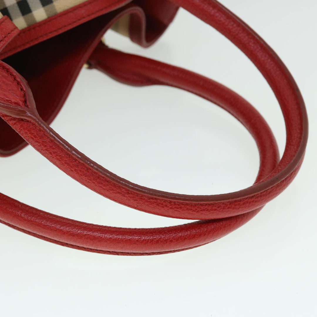 BURBERRY Nova Check Tote Bag Pvc Leather Beige Red Auth Yk8482