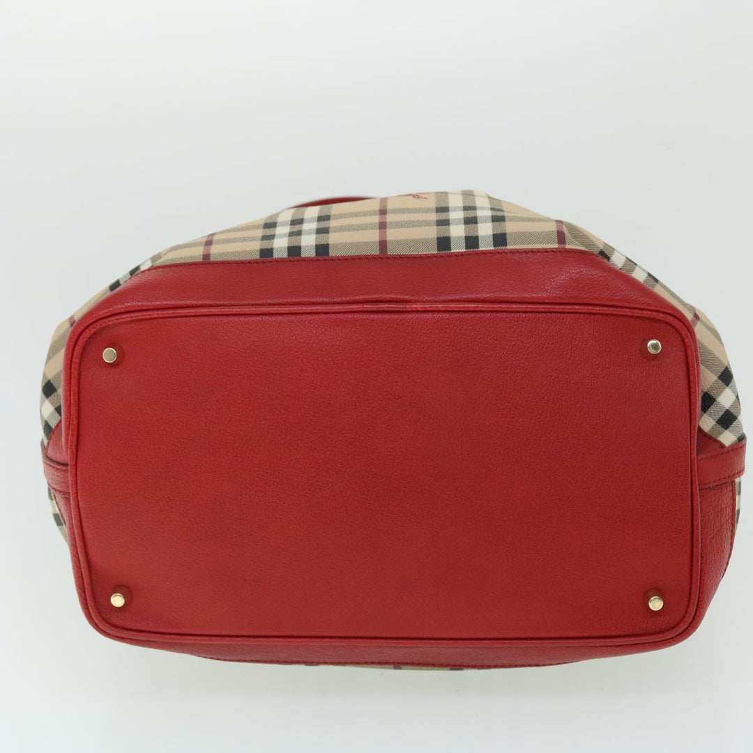 Burberry Nova Check Tote Bag PVC Leather Beige Red Auth yk8482