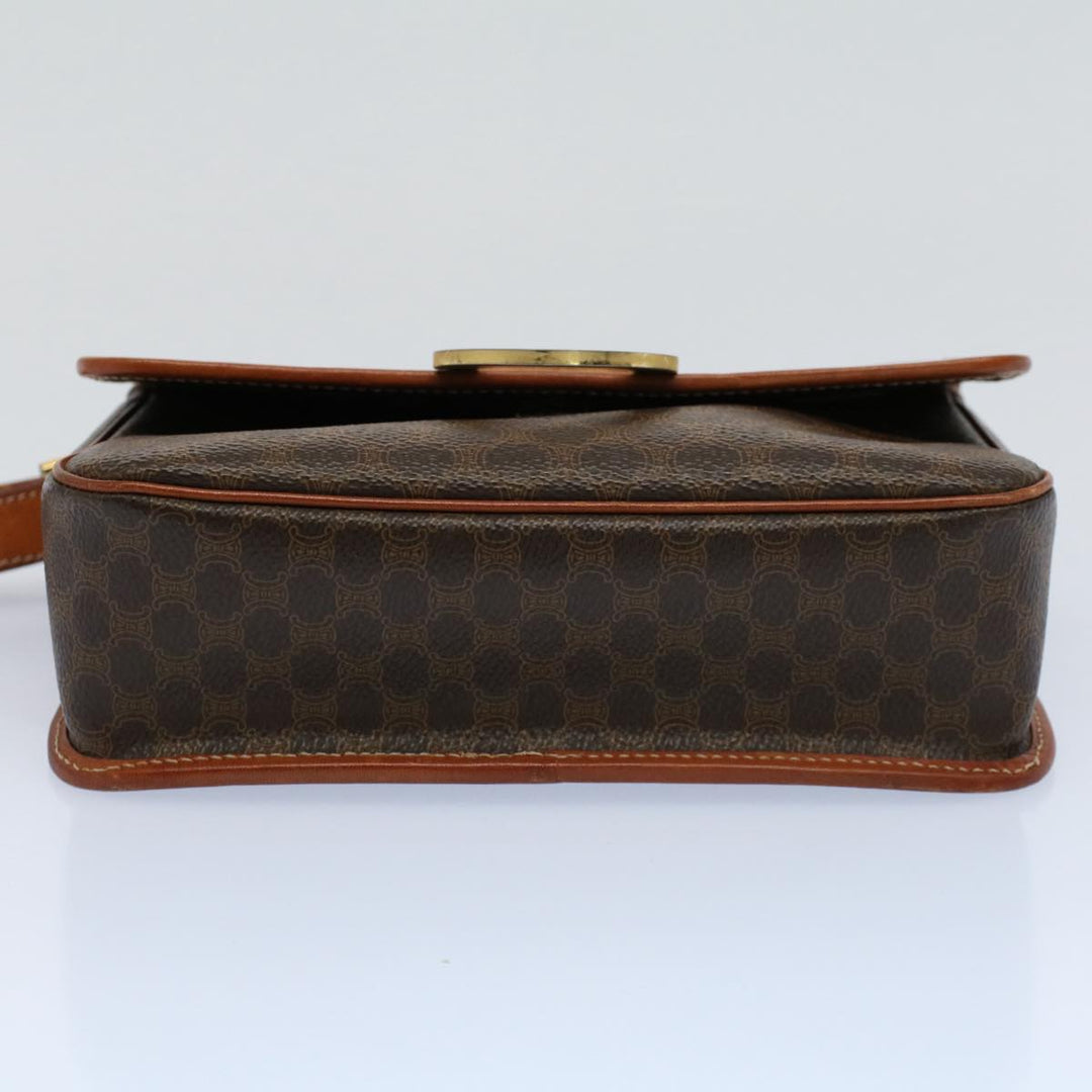 Celine Macadam Canvas Shoulder Bag PVC Leather Brown 8696