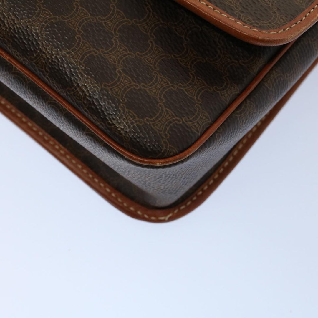 Celine Macadam Canvas Shoulder Bag PVC Leather Brown 8696
