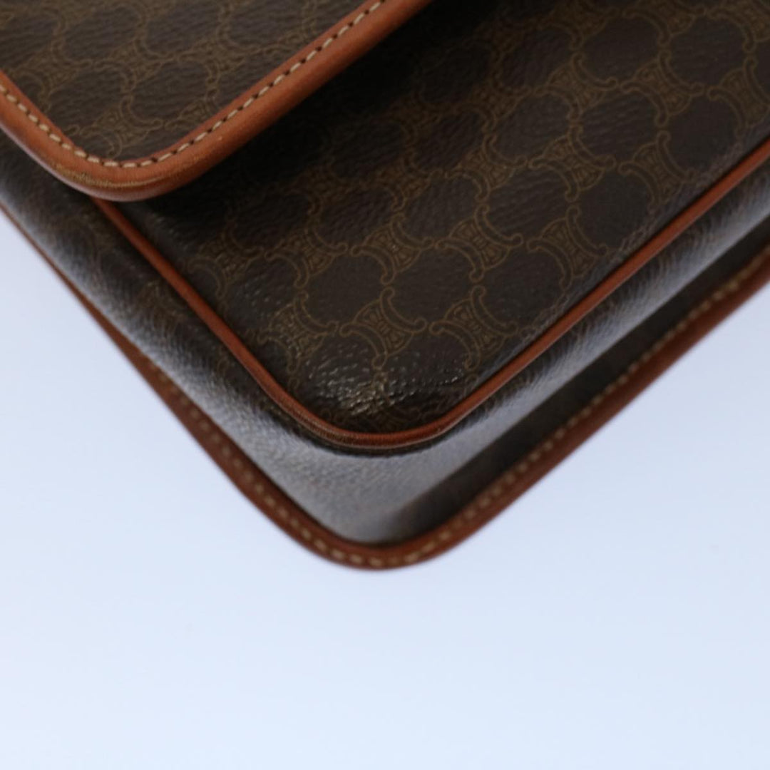 Celine Macadam Canvas Shoulder Bag PVC Leather Brown 8696