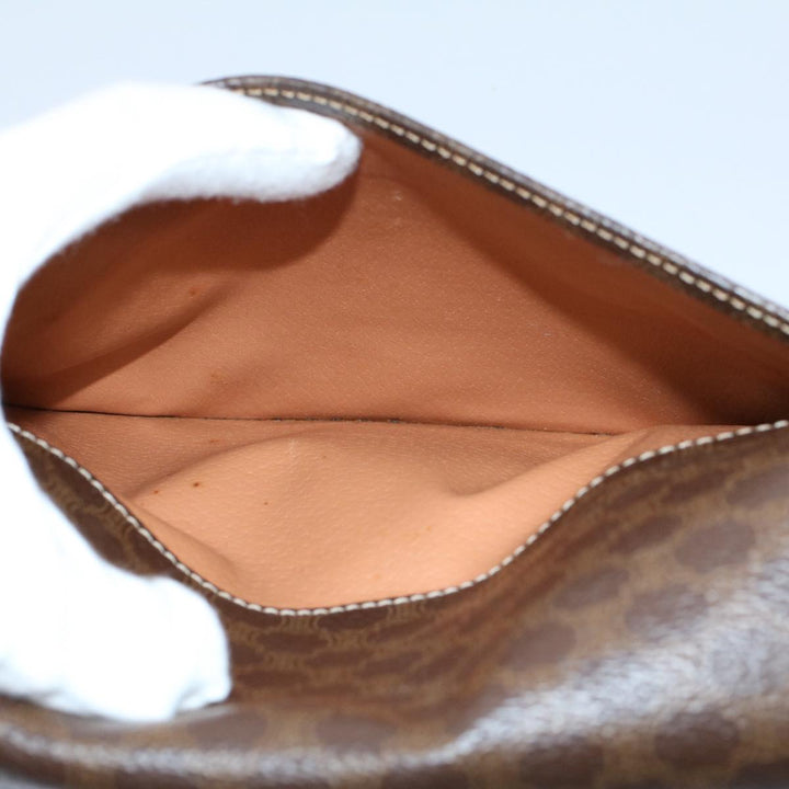 Celine Macadam Canvas Shoulder Bag PVC Leather Brown 8696