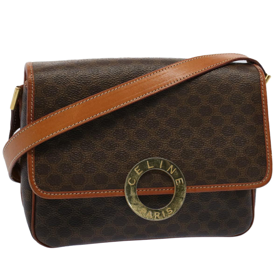 Celine Macadam Canvas Shoulder Bag PVC Leather Brown 8696