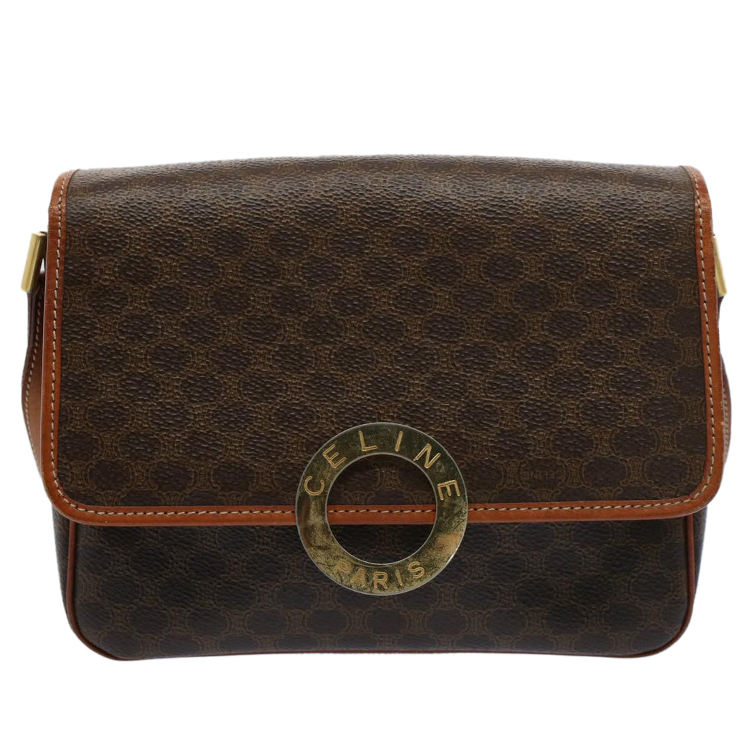 Celine Macadam Canvas Shoulder Bag PVC Leather Brown 8696