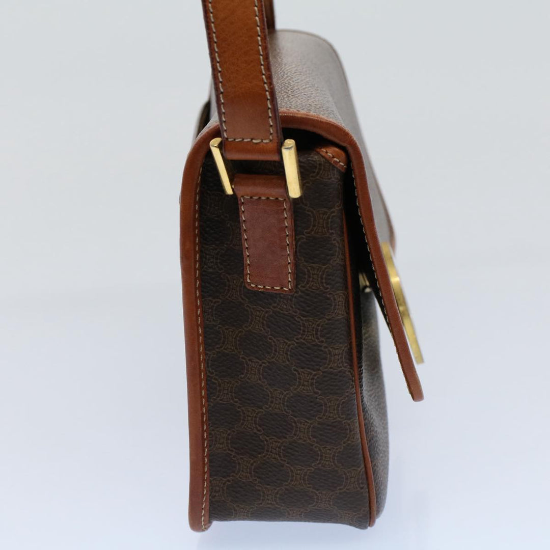 Celine Macadam Canvas Shoulder Bag PVC Leather Brown 8696