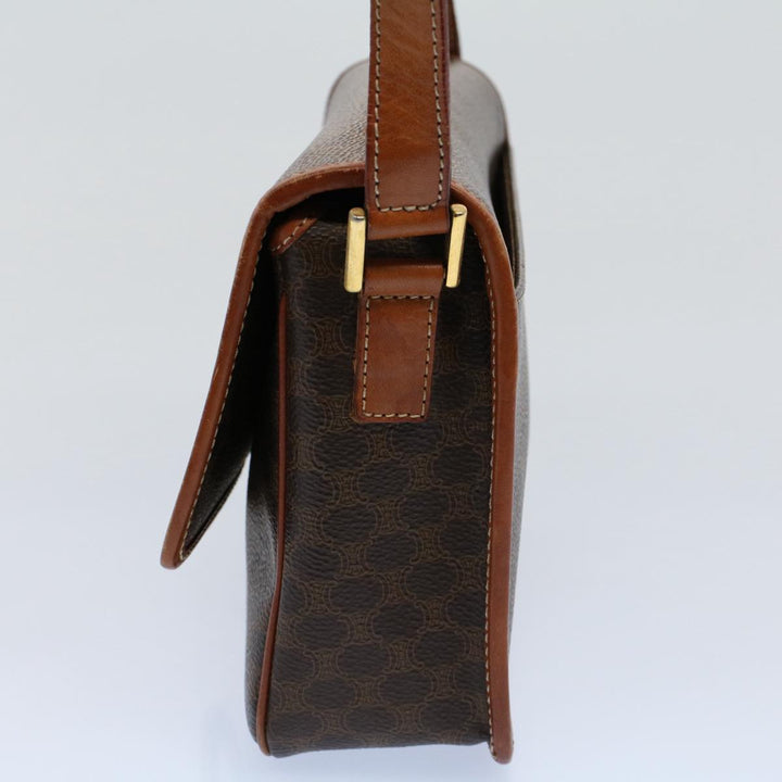 Celine Macadam Canvas Shoulder Bag PVC Leather Brown 8696