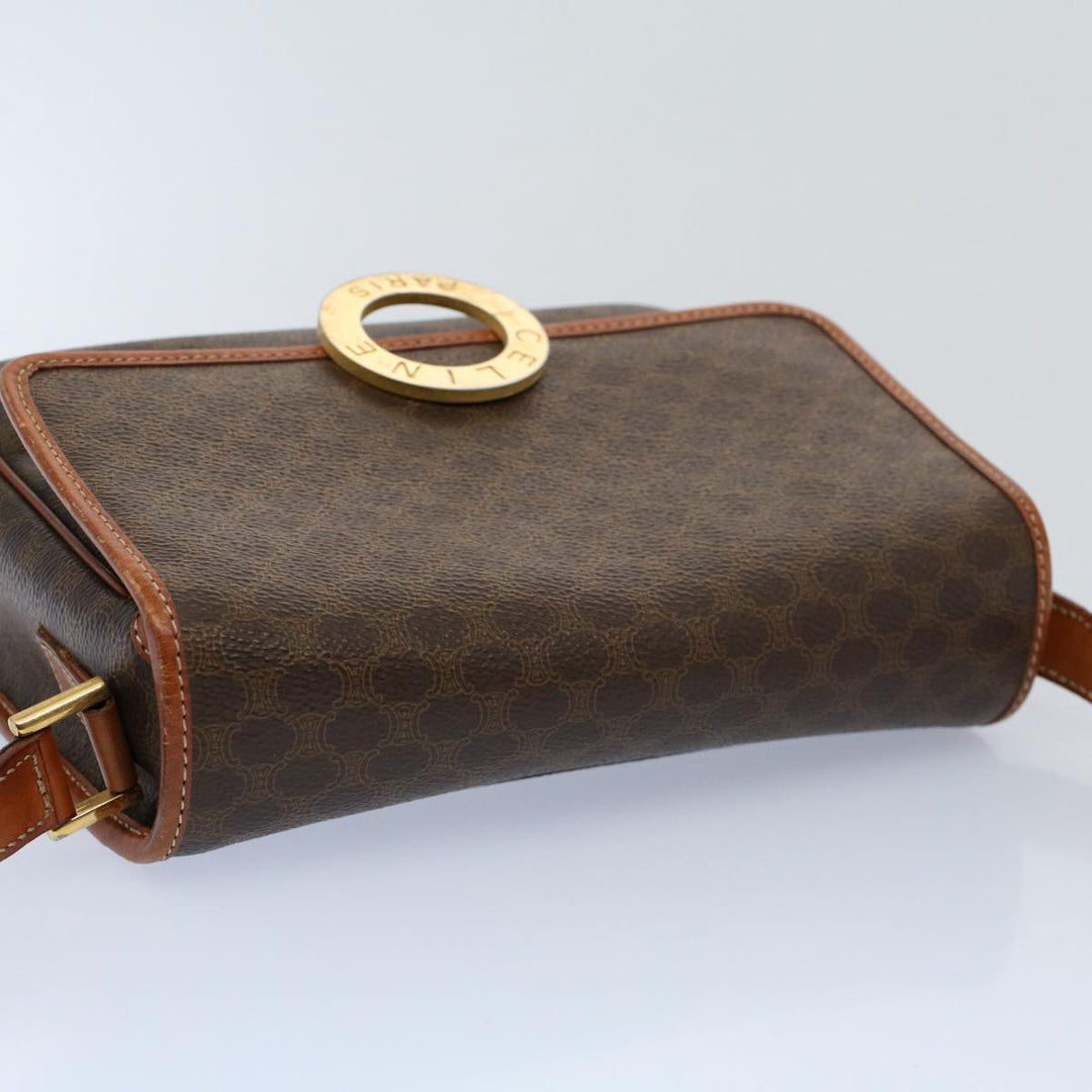 Celine Macadam Canvas Shoulder Bag PVC Leather Brown 8696