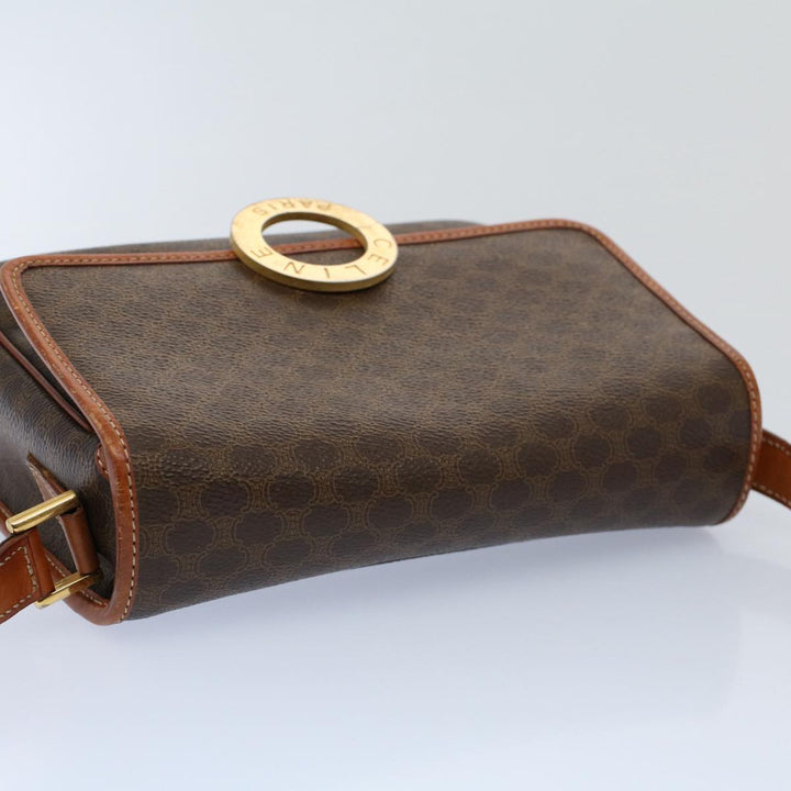 Celine Macadam Canvas Shoulder Bag PVC Leather Brown 8696