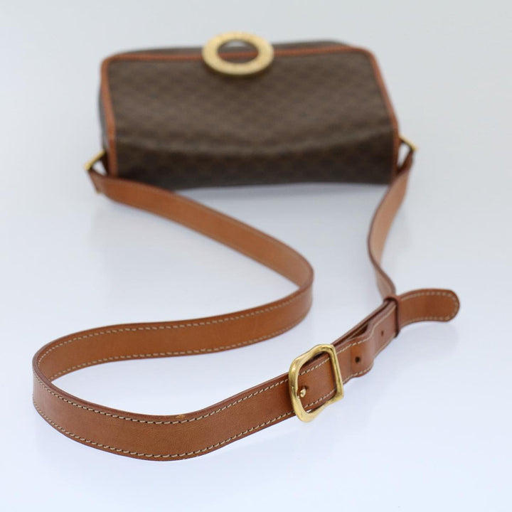 Celine Macadam Canvas Shoulder Bag PVC Leather Brown 8696