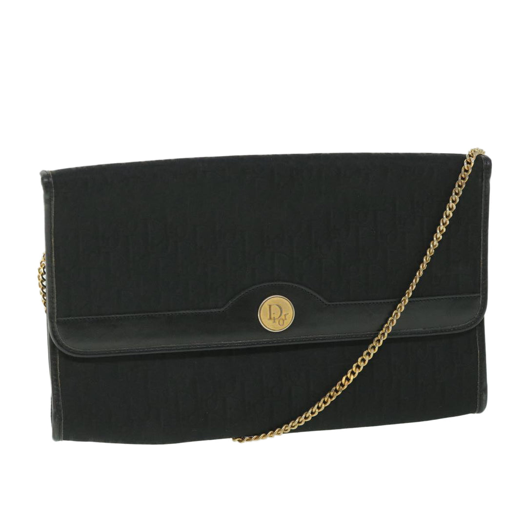 CHRISTIAN Top quality Dior Trotter Canvas Chain Shoulder Bag Black Auth yk8835