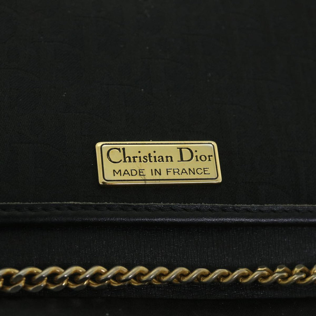 CHRISTIAN Top quality Dior Trotter Canvas Chain Shoulder Bag Black Auth yk8835