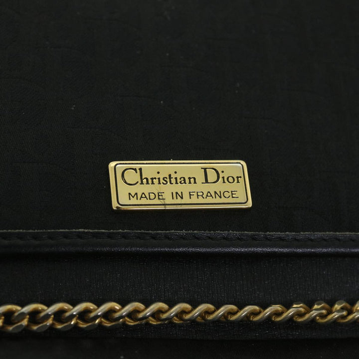 CHRISTIAN Top quality Dior Trotter Canvas Chain Shoulder Bag Black Auth yk8835
