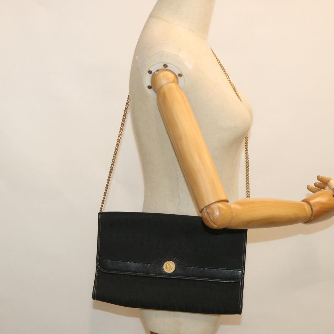 CHRISTIAN Top quality Dior Trotter Canvas Chain Shoulder Bag Black Auth yk8835