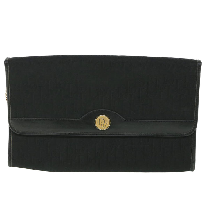 CHRISTIAN Top quality Dior Trotter Canvas Chain Shoulder Bag Black Auth yk8835