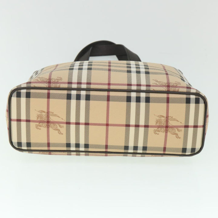 BURBERRY Nova Check Hand Bag Pvc Leather Beige Auth Yk8975