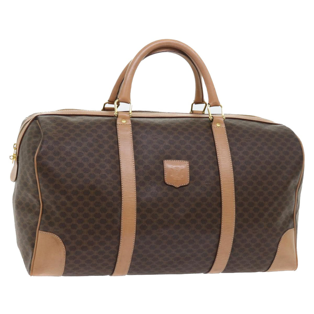 Celine Macadam Canvas Boston Bag PVC Leather Brown 9024