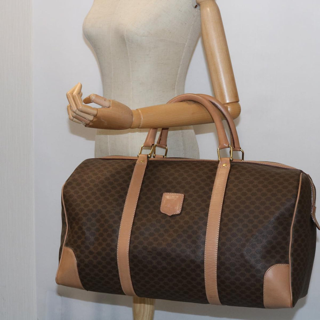 Celine Macadam Canvas Boston Bag PVC Leather Brown 9024