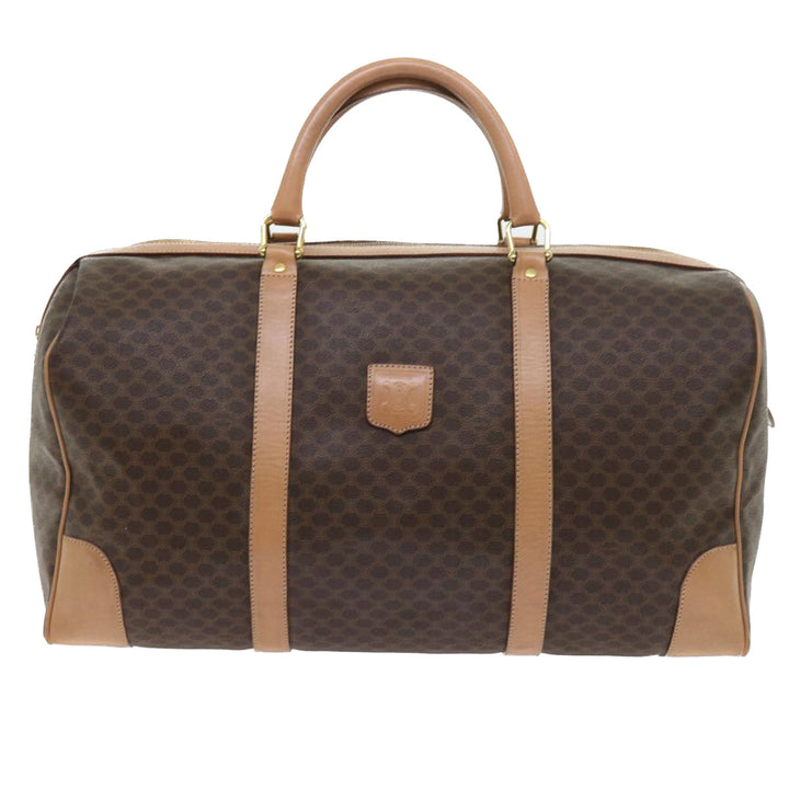 Celine Macadam Canvas Boston Bag PVC Leather Brown 9024