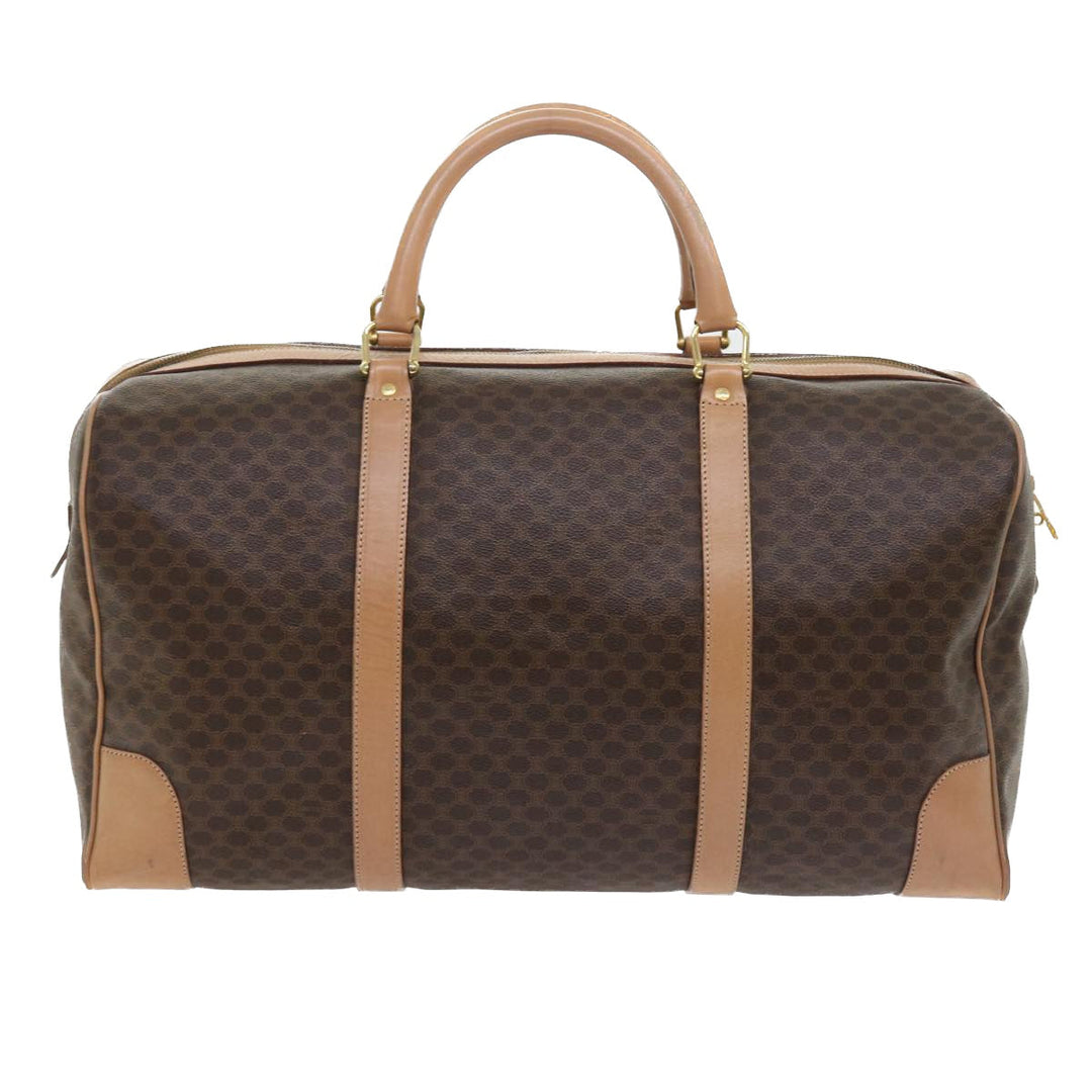Celine Macadam Canvas Boston Bag PVC Leather Brown 9024