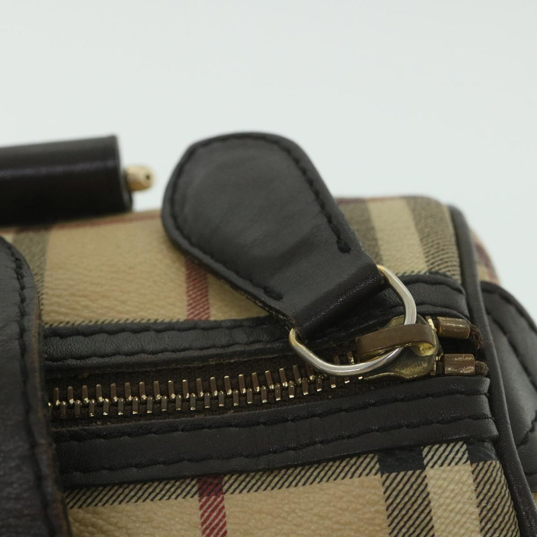BURBERRY Nova Check Boston Bag PVC Leather Beige Auth yk9073