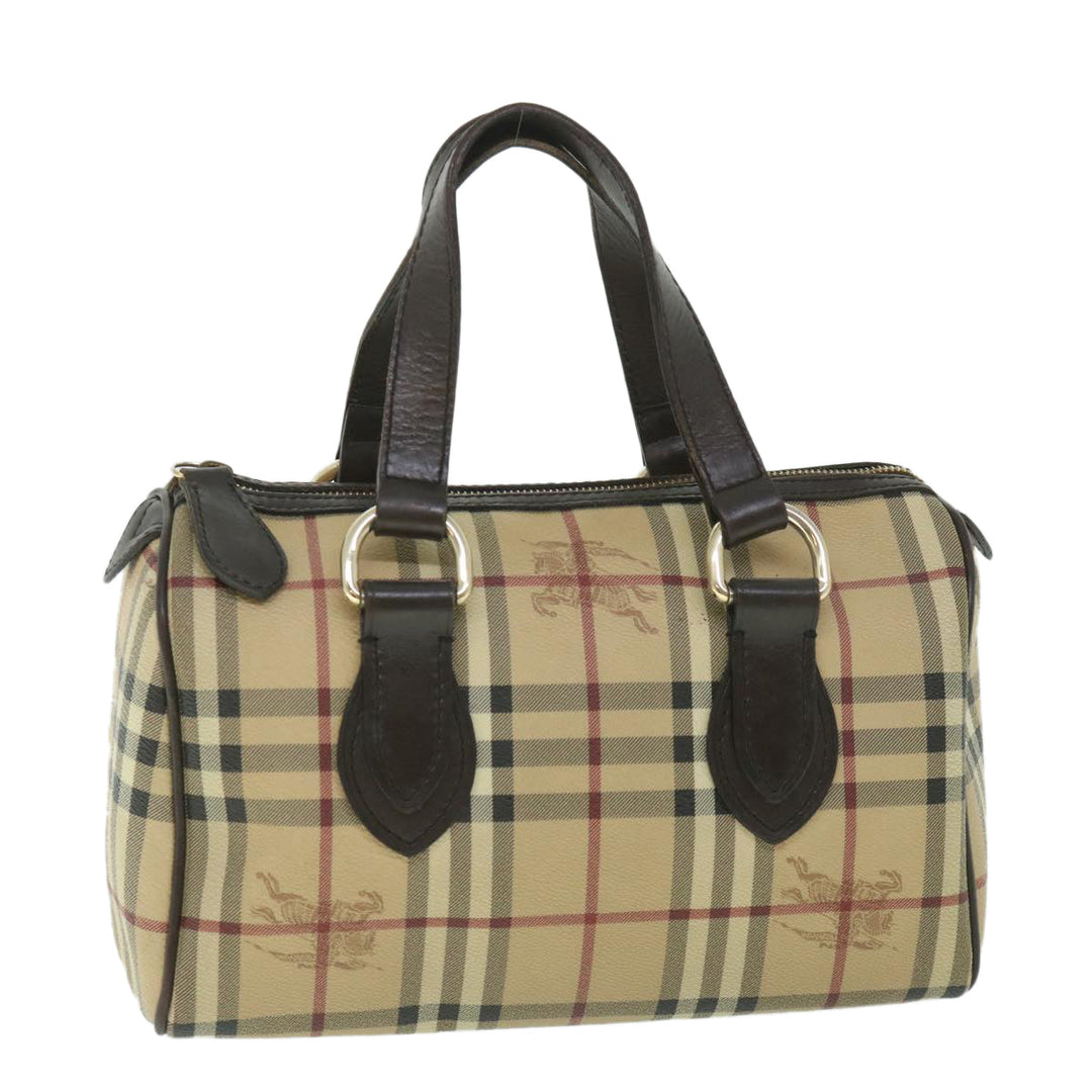 BURBERRY Nova Check Boston Bag PVC Leather Beige Auth yk9073