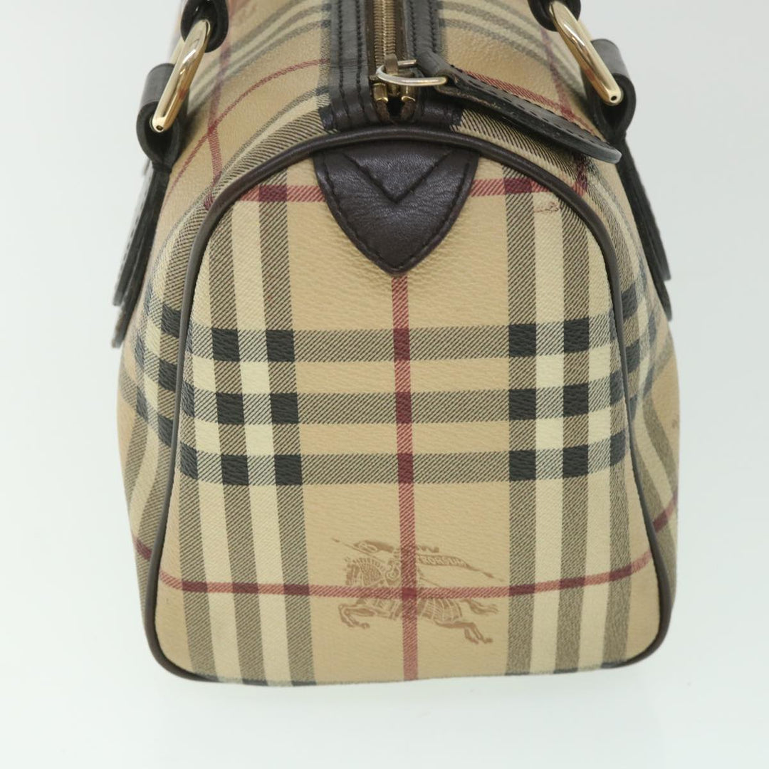BURBERRY Nova Check Boston Bag PVC Leather Beige Auth yk9073