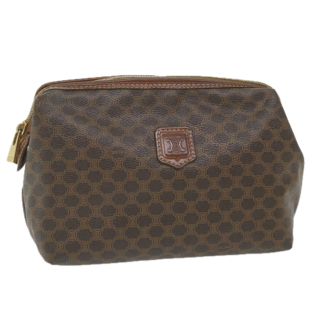 Celine Macadam Canvas Pouch PVC Leather Brown 9468