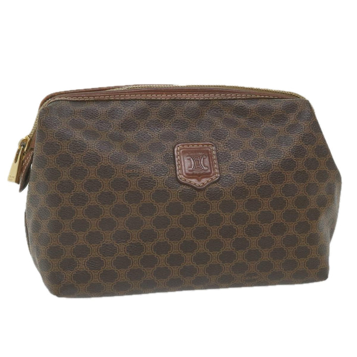 Celine Macadam Canvas Pouch PVC Leather Brown 9468