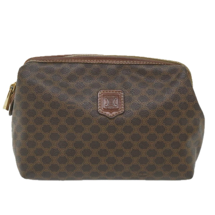 Celine Macadam Canvas Pouch PVC Leather Brown 9468