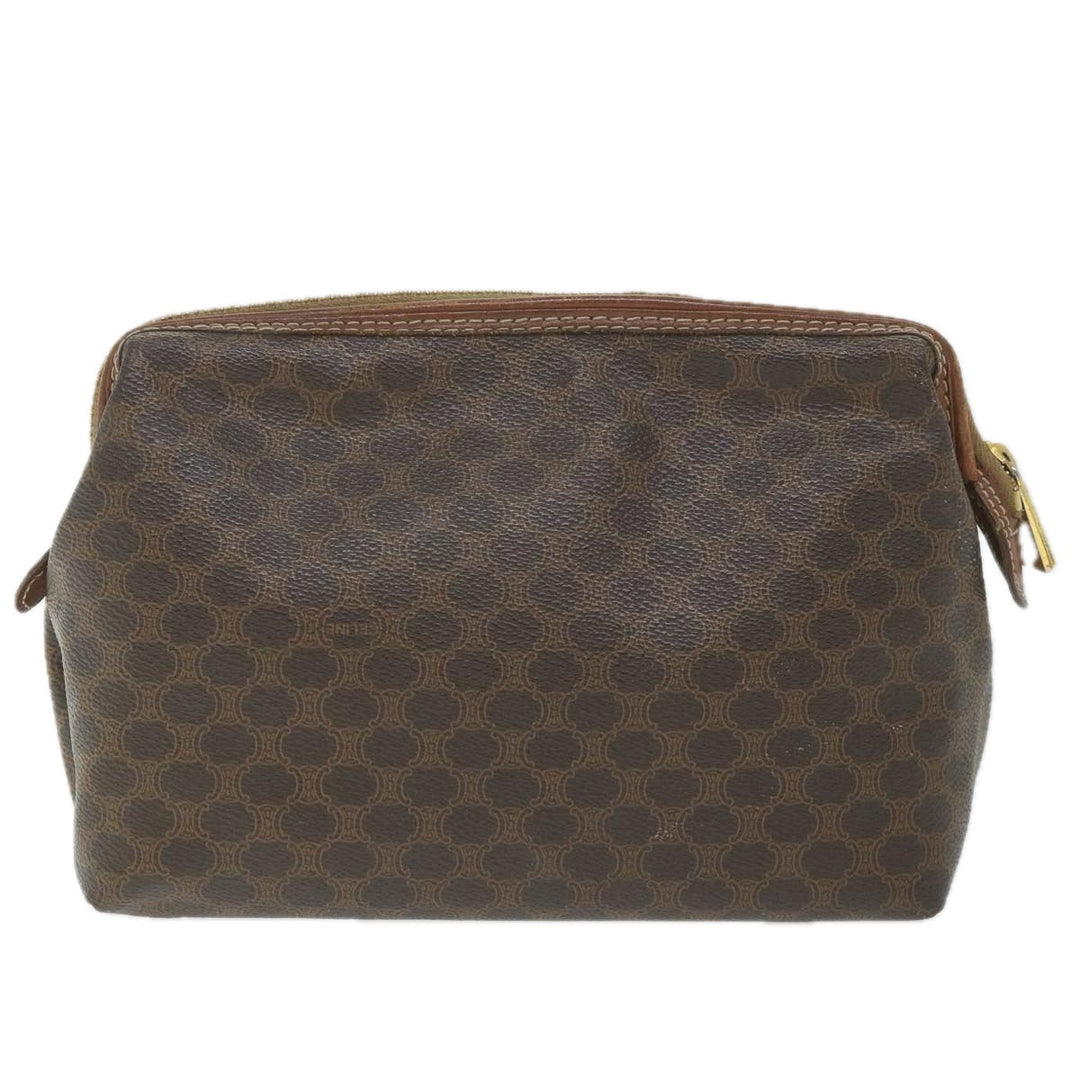 Celine Macadam Canvas Pouch PVC Leather Brown 9468