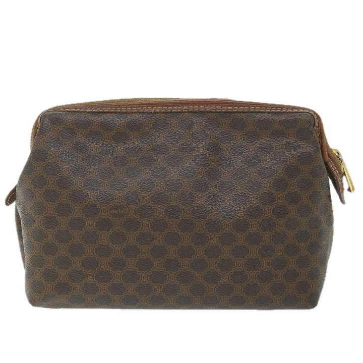 Celine Macadam Canvas Pouch PVC Leather Brown 9468