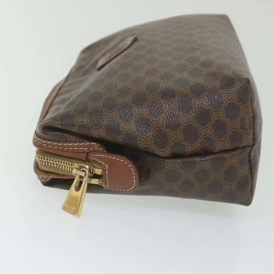 Celine Macadam Canvas Pouch PVC Leather Brown 9468