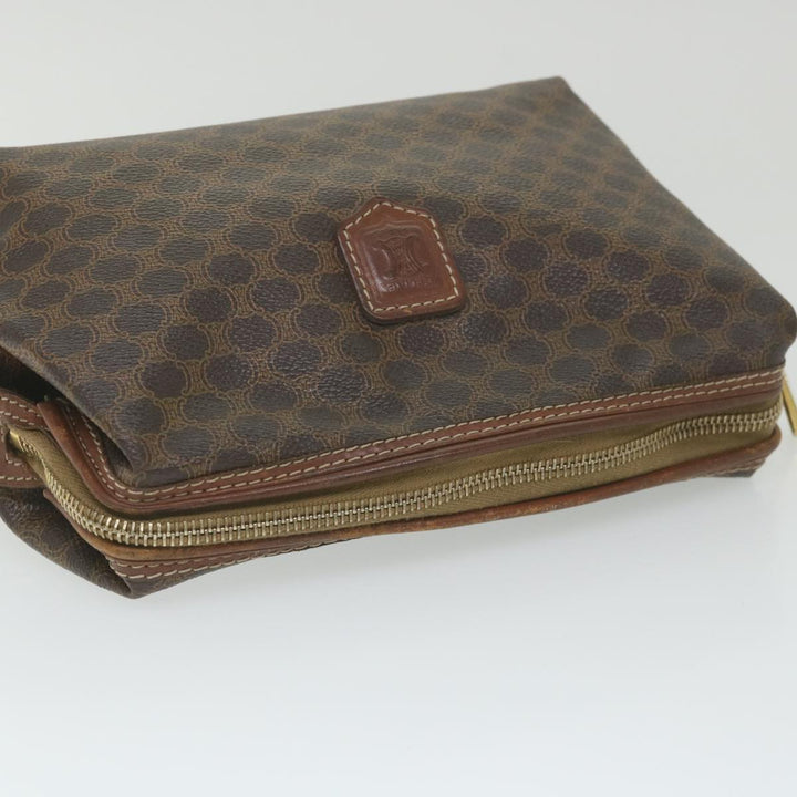 Celine Macadam Canvas Pouch PVC Leather Brown 9468