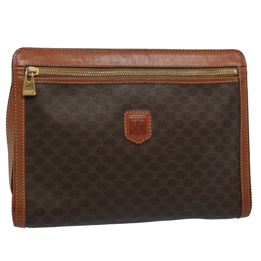Celine Macadam Canvas Clutch Bag PVC Leather Brown 9555