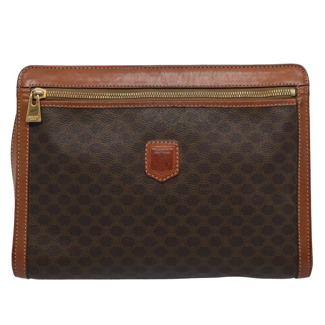 Celine Macadam Canvas Clutch Bag PVC Leather Brown 9555