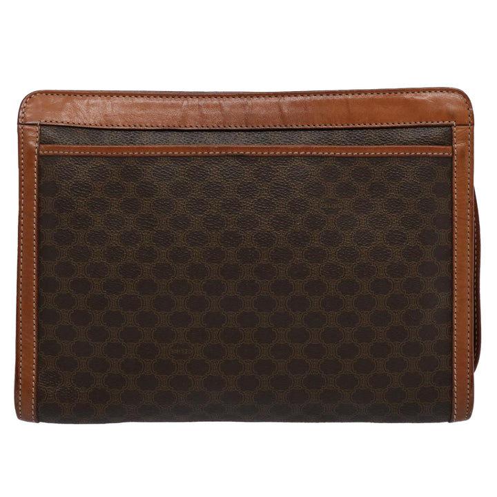 Celine Macadam Canvas Clutch Bag PVC Leather Brown 9555