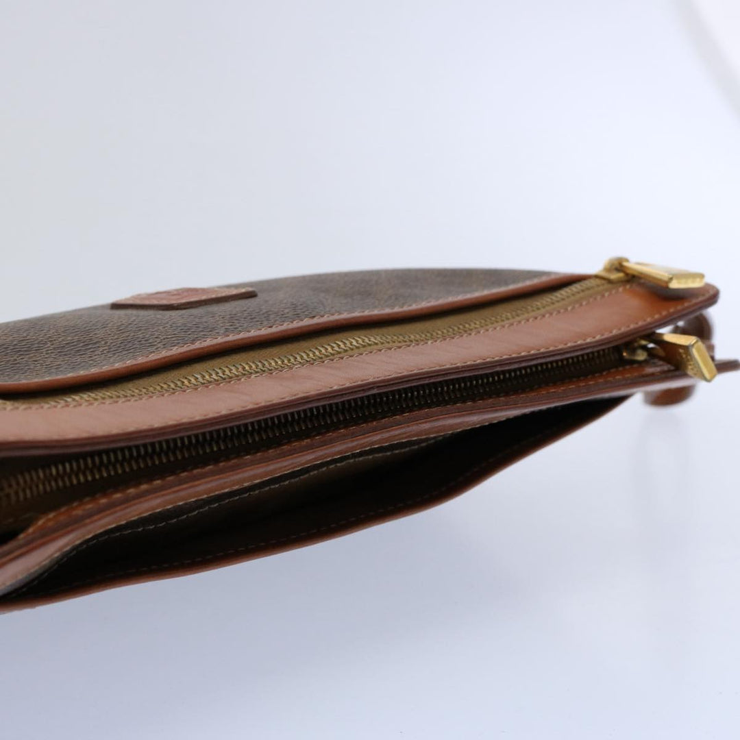Celine Macadam Canvas Clutch Bag PVC Leather Brown 9555