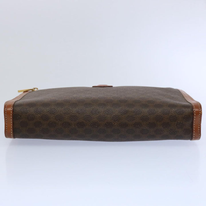 Celine Macadam Canvas Clutch Bag PVC Leather Brown 9555