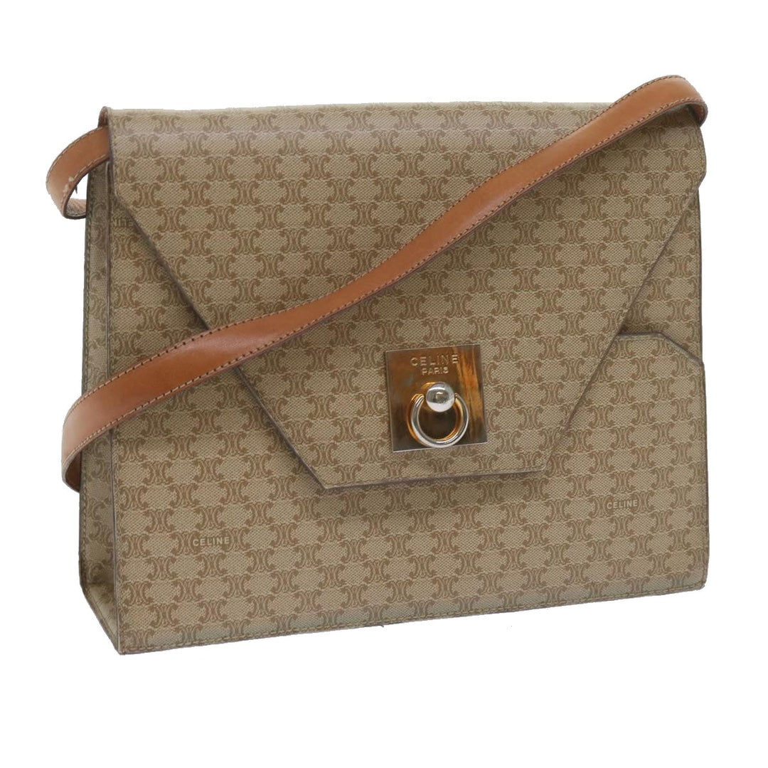 Celine Macadam Canvas Shoulder Bag PVC Beige Brown Auth yk9762