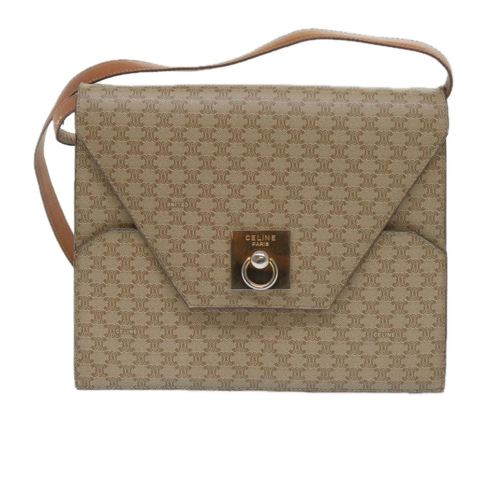 Celine Macadam Canvas Shoulder Bag PVC Beige Brown Auth yk9762