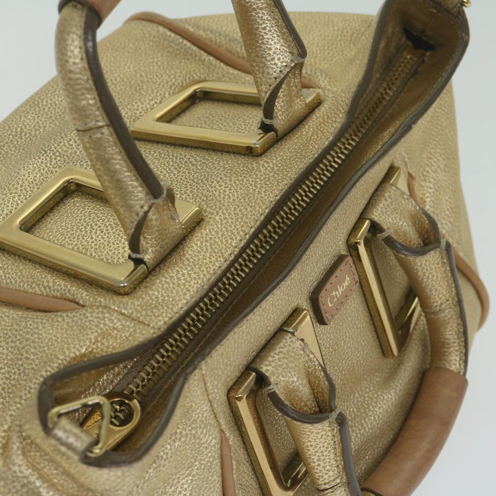 Chloe Etel Hand Bag Leather 2way Gold Tone yk9870