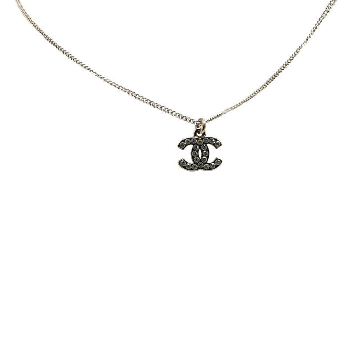 Top Quality Chanel Coco Mark Rhinestone Necklace Silver Metal