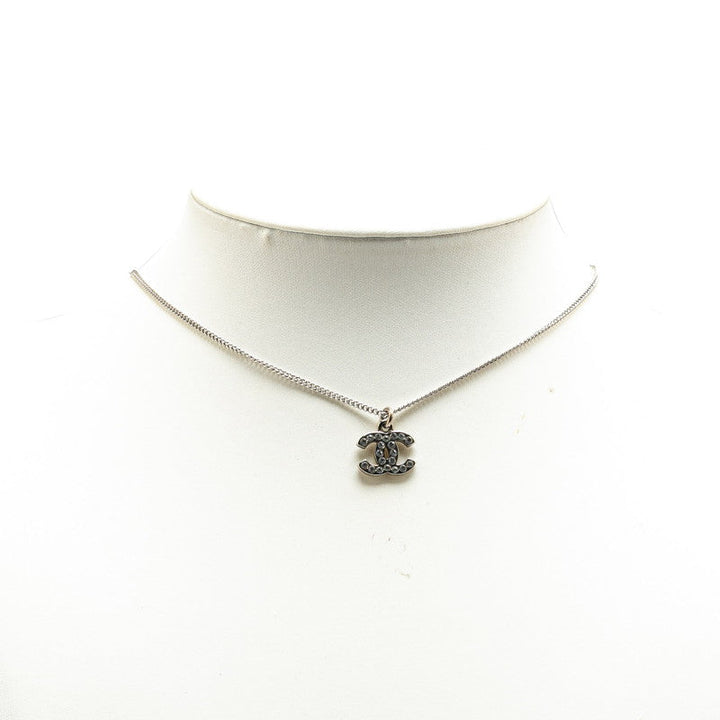 Top Quality Chanel Coco Mark Rhinestone Necklace Silver Metal