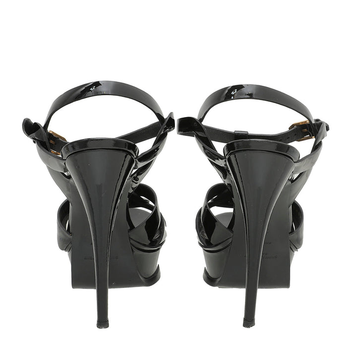 YSL Black High Heeled Tribute Sandals 38.5